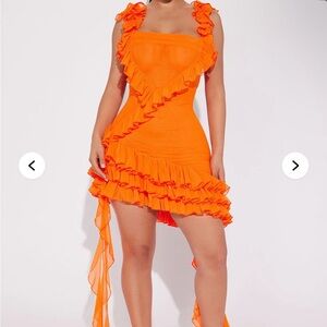 Fashion Nova Ruffled Orange Dress - Needs Work